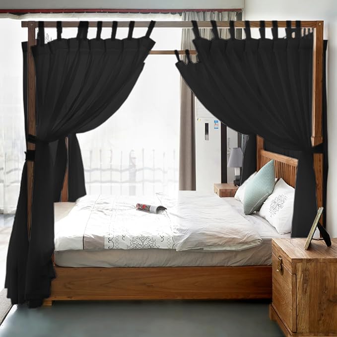 AIKASY Canopy Bed Board with Top and Self-Adhesive Velcro Strips, White Gauze Princess Bed Canopy Curtain Tent, Creating a Romantic Atmosphere in The Room(Full/Queen,Black)