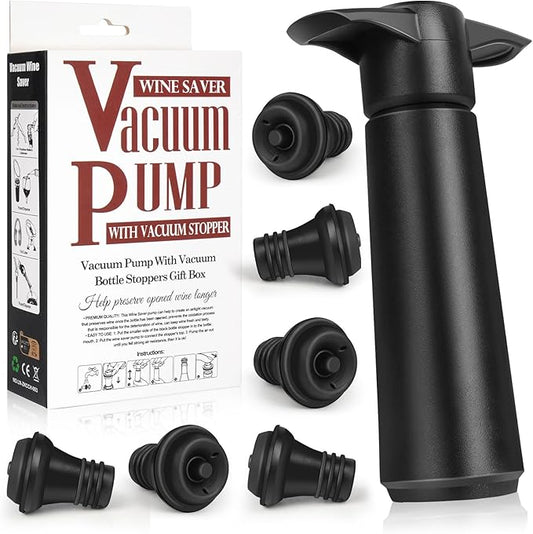 Wine Saver Pump with 6 Vacuum Stoppers,Wine Stopper, Wine Preserver, Wine Pump and Wine Vacuum Stopper are Black,Reusable Bottle Sealer Keeps Wine Fresh, Ideal Wine Accessories Gift