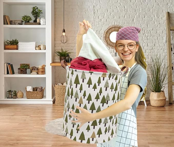 Large Storage Bins,Canvas Fabric Laundry Basket Collapsible Storage Baskets for Home,Office,Toy Organizer,Home Decor (Tree)