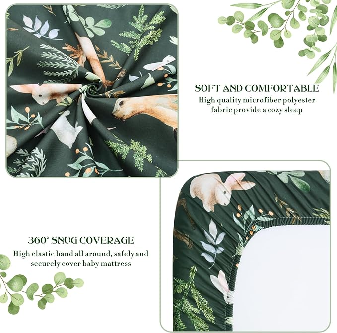 JISEN Fitted Crib Sheets 1 Piece Soft Breathable Baby Crib Sheets for Standard Crib and Toddler Mattress Baby Bed Sheets for Crib for Baby Boys Girls Neutral 28x52 Inch Bear