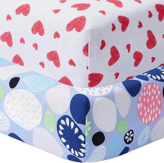 Baby Crib Sheets for Boys Girls, 2 Pack Fitted Crib Sheet for Standard Crib and Toddler Mattress, Soft Microfiber Baby Sheet 52x28x8in. (Love & Rocks)