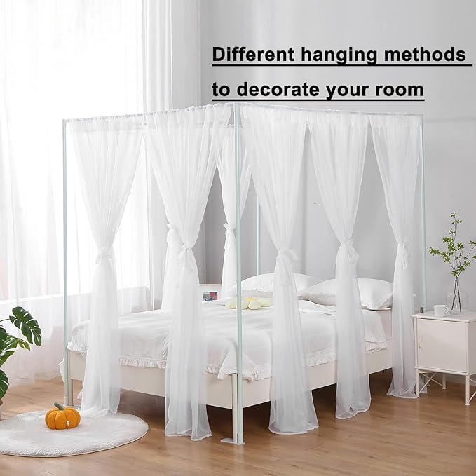 White Canopy Bed Curtain for Queen Bed, Soft Bed Canopy Scarf for Girls Adults (Full/Queen, White)