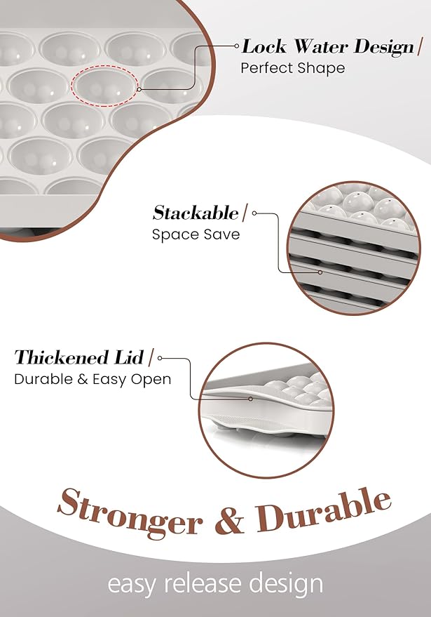 DOQAUS 4 Pack Round Ice Cube Trays with lid and Bin, Easy Pop Out Ice Trays for Freezer with Cover, Compact Circle Ice Cube Trays for Frezzer, Sphere Ice Cube Tray with Storage Ice Bucket Kits, Scoop