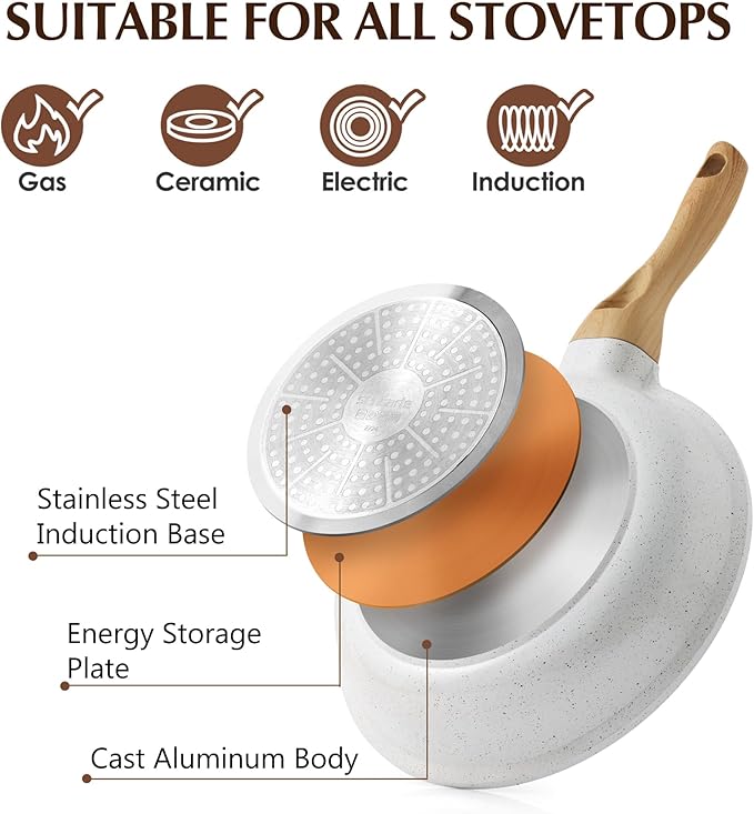 SENSARTE Nonstick Ceramic Cookware Set 16-Piece, Healthy Pots and Pans Set, Non-toxic Kitchen Cooking Set with Stay-Cool Handles, Silicone Utensils and Pot Protectors, PFAS and PFOA Free