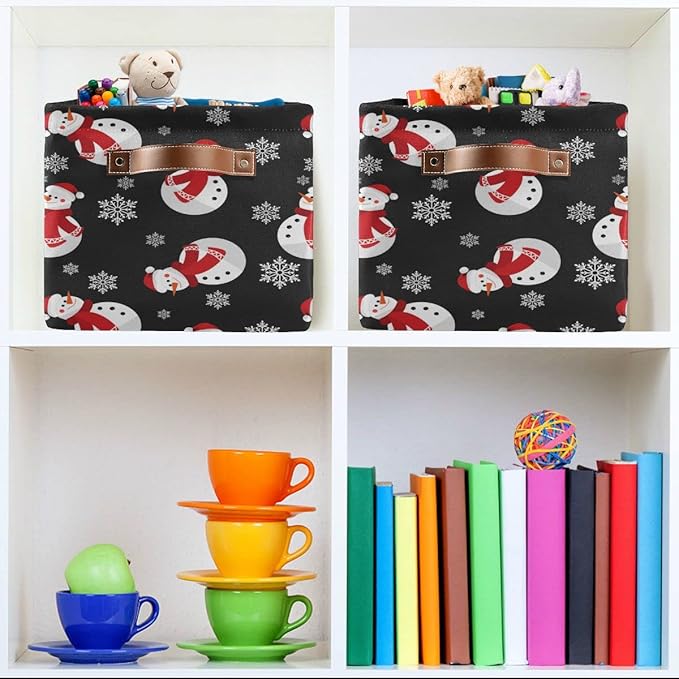 Winter Snowman Snowflake Storage Basket Fabric Laundry Baskets Christmas Holiday Xmas Decorations Storage Boxes Organizer Bag for Baby Cloth Dog Toy Book Storage Cubes Shelf Closet Bins 16×12×8