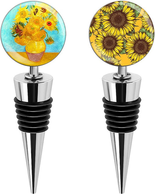 LIZIMANDU Wine Bottle Stoppers,Stainless Steel Wine Stoppers For Gifts, Bar, Holiday Party, Wedding(2-Sunflower)