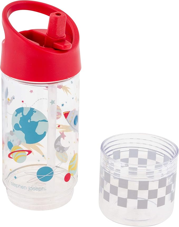 Stephen Joseph, Kids Sip and Snack Water Bottle, 12 oz Tritan BPA Free, Drink and Snack Water Bottle for Girls & Boys, Back to School Water Bottle, Space