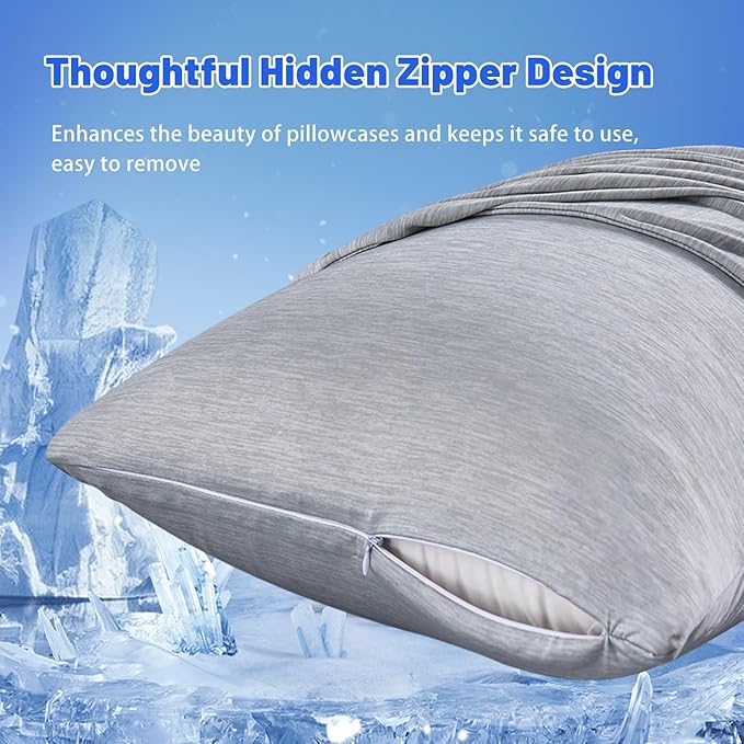 Cooling Pillow Cases for Hot Sleepers - Double Side Arc-Chill Q-Max>0.5 Cooling Fiber Cool Pillow Cases 2 Pack - Breathable Soft Cold Pillow Cases with Hidden Zipper (Dark Grey, 20" x 36")