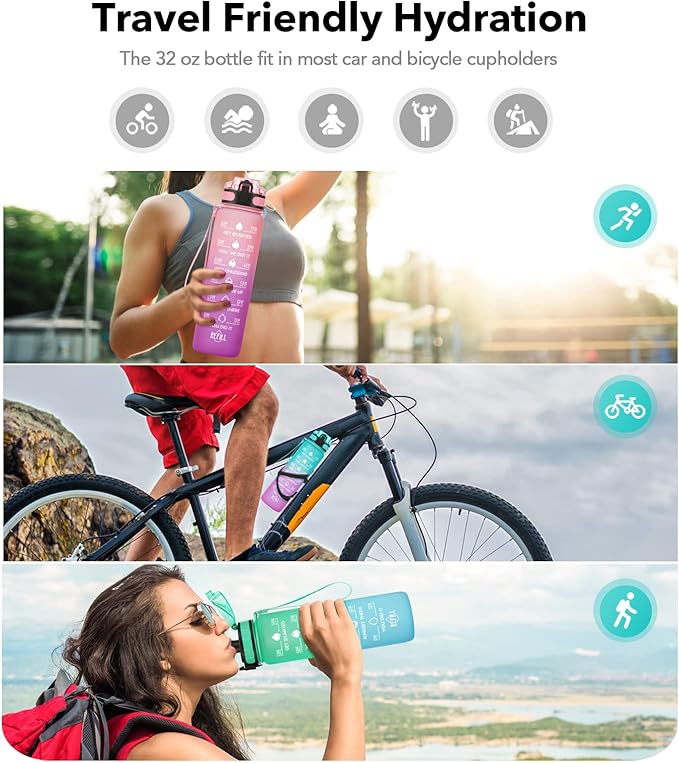 Motivational Water Bottle 1000ml with Time Marker Leak Proof BPA Free with Fruit Filter, Perfect for Fitness, Gym and Outdoor Sports