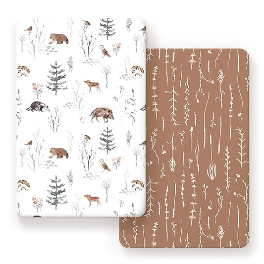 Pack n Play Sheets Fitted 2 Pack, Stretchy Ultra Soft Jersey Knit Pack and Play Sheets, Universal Fitted Portable/Mini Crib Mattresses Snug and Safe, Stylish Pattern of Jungle Animals