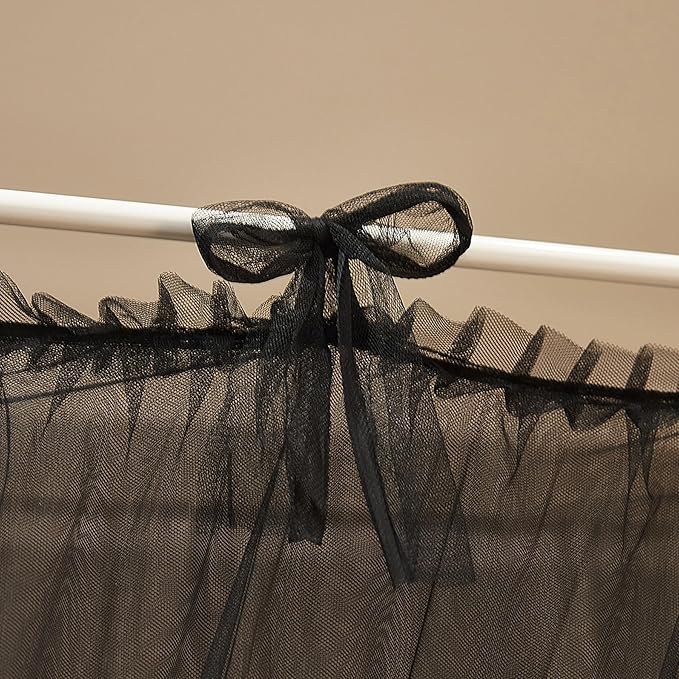 4 Corners Post Princess Curtain Bed Canopy Lace Up Double Layer 4 Opening Mosquito Net Mesh for Girls Bedroom Decoration(Black, 53" W*78" L*82" H/Full)