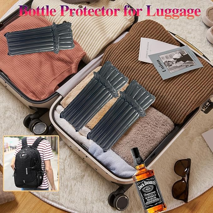Wine Bottle Protector for Airline Travel,Black Wine Skins for Travel Reusable,8 Packs Inflatable Wine Bottle Travel Sleeve