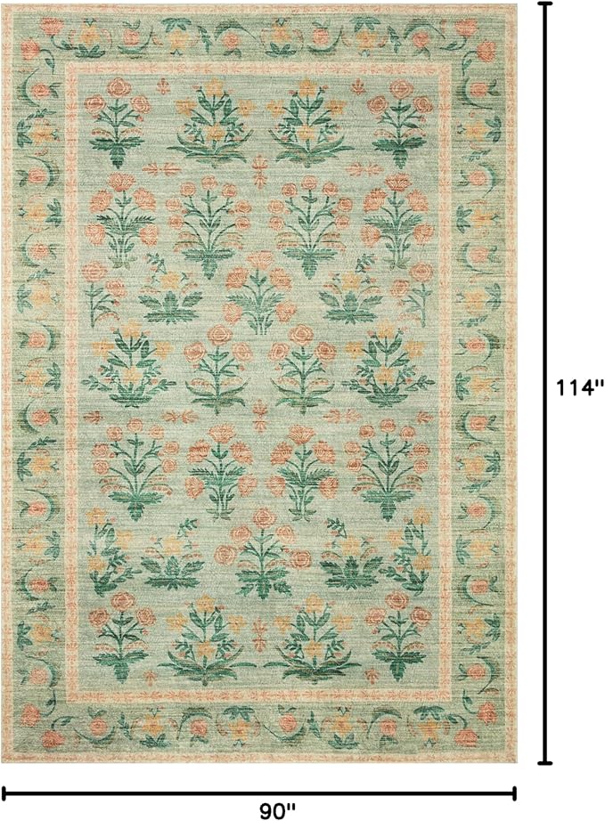 Rifle Paper Co. x Loloi Eden Collection EDE-01 Mughal Rose Moss 7'-6" x 9'-6" Area Rug