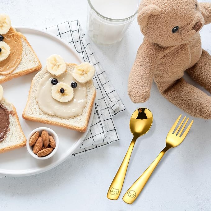 Stainless Steel Toddler Utensils Set - 12 Pieces Kids Silverware Set Children Safe Food Grade Small Forks and Spoons Dishwasher Safe Mirror Polished