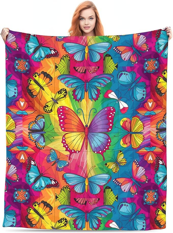 Cute Cartoon Flannel Blanket for Kids, 50" L x 60" W Inches โ Soft and Cozy Plush Throw Blanket for Boys and Girls โ Perfect for Bed, Couch, or Travel (Butterfly)