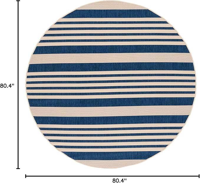 SAFAVIEH Courtyard Collection 6'7" Round Navy/Beige CY6062 Stripe Indoor/ Outside Waterproof Easy cleansingPatio Backyard Mudroom Area Mat