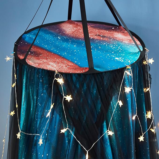 Kertnic Gorgeous Aurora Printed Bed Canopy for Girls & Adults, Room Decorative Cozy Bed Curtain Canopy Drapes, Round Dome Luxurious Lace Princess Canopies Mosquito Netting (Aurora)