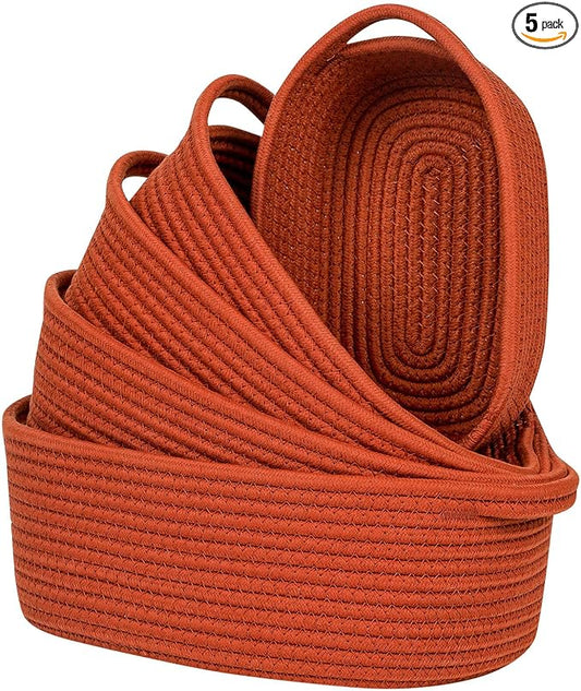 CubesLand Small Shelf Shelves Closet Basket,Woven Toy Basket Bin for Organizing,Storage Cube Organizer Basket Bin,Cute Rope Gifts Basket,Dog Cat Toy Basket Box,Over Toilet Storage Basket,Rust 5-Piece