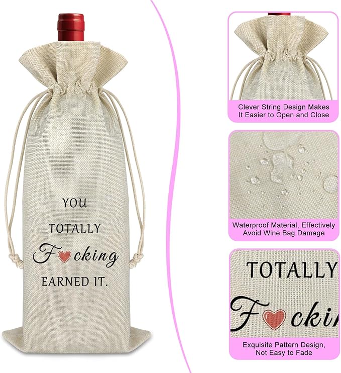New Job Gift Funny Wine Bags Inspirational Job Promotion Gift for Women Men Coworker Burlap Drawstring Wine Bag Friendship Congratulations Gift for Friends Colleague Birthday Christmas Labor Day Gift