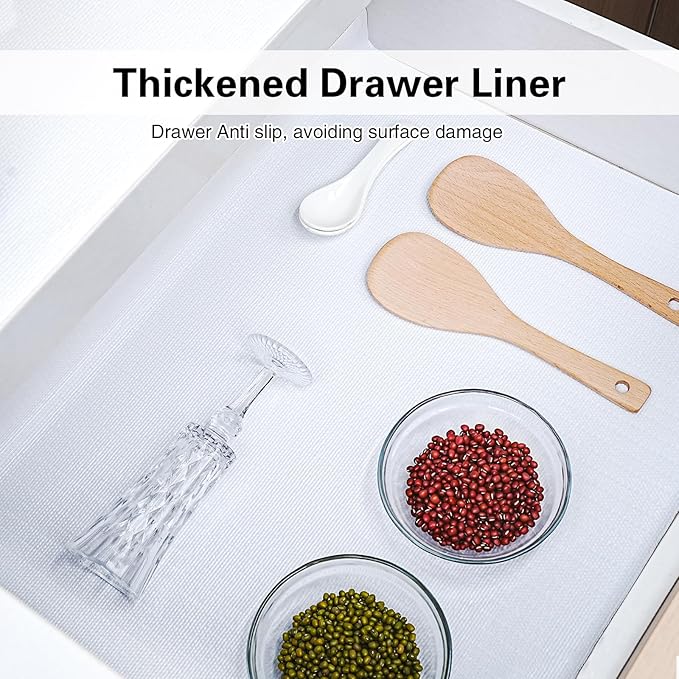Shelf and Drawer Liner for Kitchen Cabinet-24 in x 10 FT Non-Adhesive Cabinet Liners for Shelves Non-Slip Waterproof Kitchen Drawer Liners Contact Paper Shelf Paper with Knife and Tape Measure