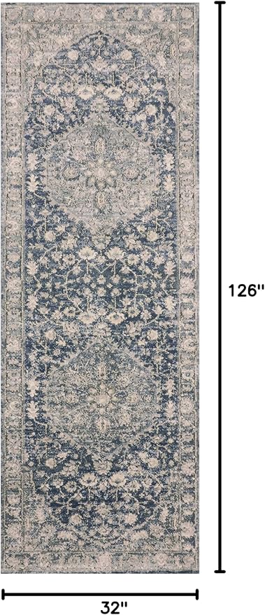 Loloi II Teagan Collection TEA-01 Denim/Mist 2'-8" x 10'-6", .25" Thick, Runner Rug, Soft, Durable, Neutral, Woven, Low Pile, Non-Shedding, Easy Clean, Living Room Rug