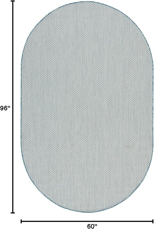 Nourison Courtyard Indoor/Outdoor Ivory/Aqua 5' x 8' Oval Area Rug, Easy Cleaning, Non Shedding, Bed Room, Living Room, Dining Room, Backyard, Deck, Patio (5x8 Oval)