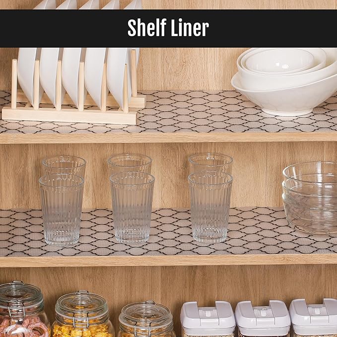 Cooyes Shelf Liner – Non-Slip Shelf Liners for Kitchen Cabinets – Waterproof Shelf Paper with Modern Pattern – Durable EVA Cabinet Liners