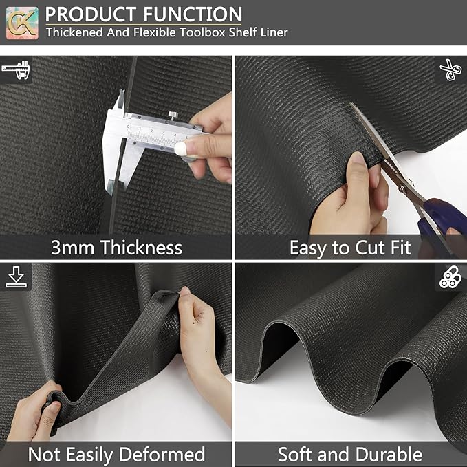 Foam Toolbox Liner Shelf Liner, Thickened Durable Pad Tool Box Mat for Protecting Your Tools, Work Surfaces, Garage, Chest -Black 3mm Thickness, 24 inch*24 ft