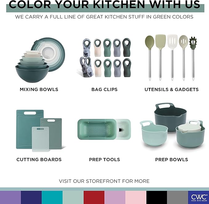 COOK WITH COLOR Bamboo Kitchen Utensil Set with Drawer Organizer | Cooking Tools and Storage Caddy, Sage, 18 Piece Gadget Set