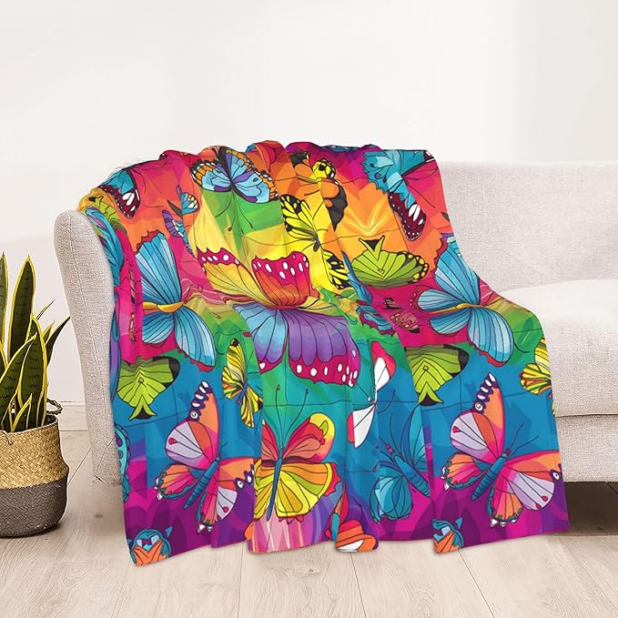 Cute Cartoon Flannel Blanket for Kids, 50" L x 60" W Inches โ Soft and Cozy Plush Throw Blanket for Boys and Girls โ Perfect for Bed, Couch, or Travel (Butterfly)