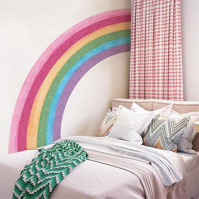 Waterproof Removable Vinyl Huge Rainbow Wall Decal Sticker for Nursery Kidsroom School Classroom Livingroom Bedroom Bathroom Decorations Art Kids Graduation Boho Cute Decals