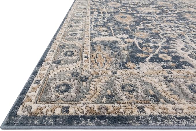 Loloi Teagan Collection 9'-9" x 13'-6" Area Rug in Denim/Pebble - Large, Soft Neutral Rug, High-Traffic for Living Room, Bedroom, Home Office, Dining Area