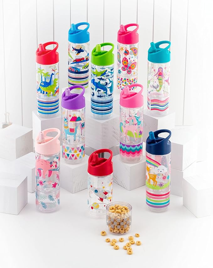 Stephen Joseph, Kids Sip and Snack Water Bottle, 12 oz Tritan BPA Free, Drink and Snack Water Bottle for Girls & Boys, Back to School Water Bottle, Pink Dino