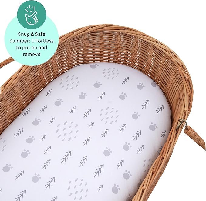 Bassinet Sheets for Dream On Me Karley, Plus, Lacy, Small Regalo Basics, Baby Delight Slumber, Snuggle Nest, Graco Carry Cot, 3 Pack, 16 x 32, Ultra Soft, Unisex Boys Girls, Gray (Woodland Rainbow)