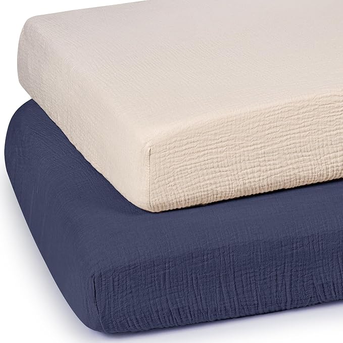 Baby Muslin Crib Sheets - Toddler Cotton Fitted Crib Sheets Neutral for Boys and Girls 2Pack