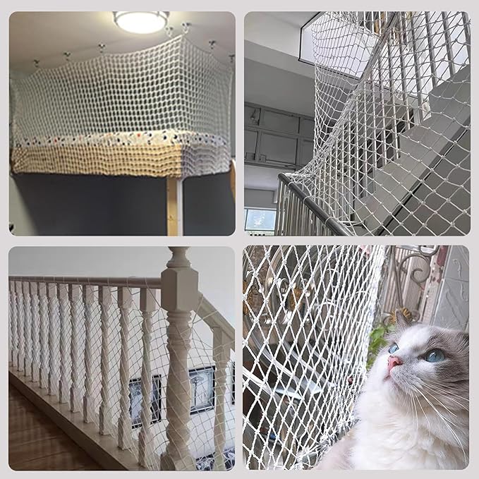 Rope Net Kids Safety Rope Netting Stairs Balcony Fence Safety Net Child Railing Playground Protection Rope Netting Indoor and Outdoor Decor Net White (6mm,3X3m)