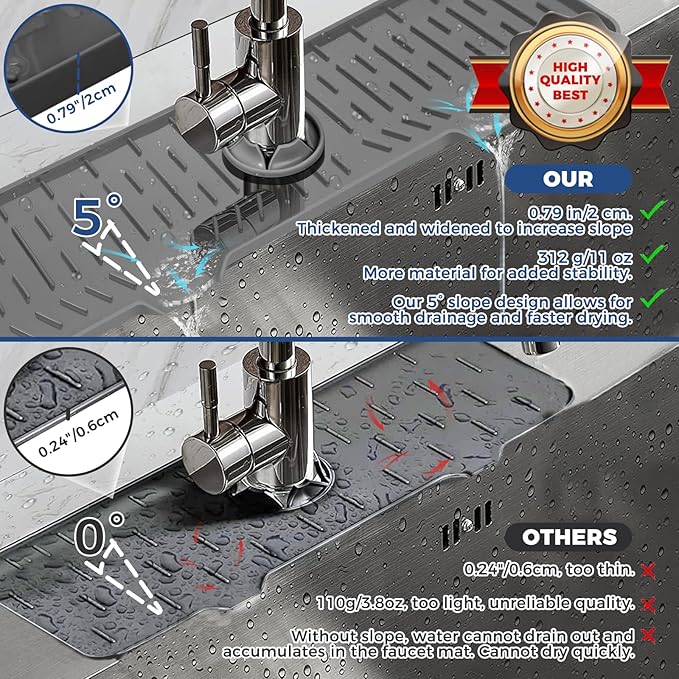 Kitchen Sink Faucet Splash Guard XXL Silicone Sink Faucet Drying Mat Faucet Handle Drip Catcher Tray, Dish Sponge Holder Kitchen Sink Accessories Protector Home Kitchen Organization Gadgets Organizer