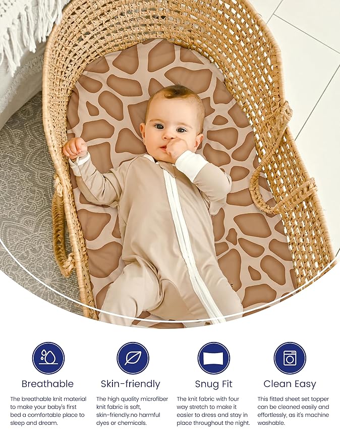 TotAha Cow & Giraffe Changing Pad Cover for Baby Girls Boys, Ultra Comfort Diaper Change Table Pad Covers, Buttery Soft Breathable Changing Pad Sheets, 2 Pack