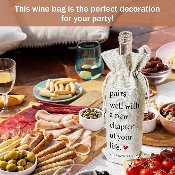 New Job Gifts Wine Gift Bags & Card, New Benning Gifts for Women Men, New Business Owner Gifts Retirement Gift 1 pcs Reusable Burlap Wine Gift Bags for Wine Bottles New Chapter Holiday Party Favor -22