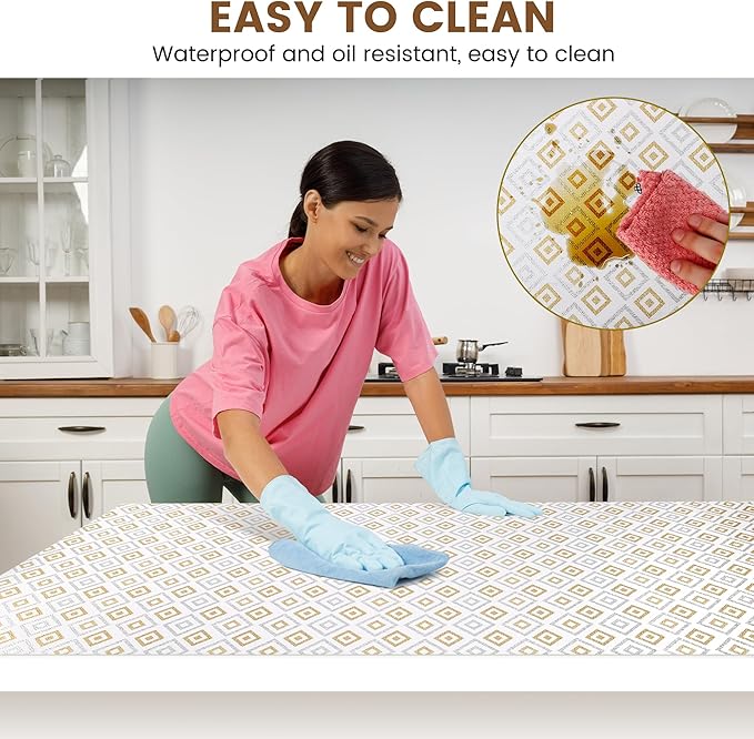 Shelf Liners for Kitchen Cabinets 15in X 15FT, Non Adhesive Cabinet Liner Strong Non-Slip Thickened Gold Geometric Drawer Liner, Washable Liner Easy to Clean for Shelf