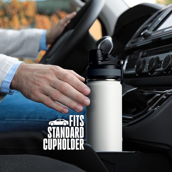 Insulated Water Bottle with Straw and Handle 22 oz-Stainless Steel Water Bottles with Straw, Dual Cap Function & Sleeve, Keeps Drinks Hot Up to 12 Hours & Cold Up to 24 Hours (White)