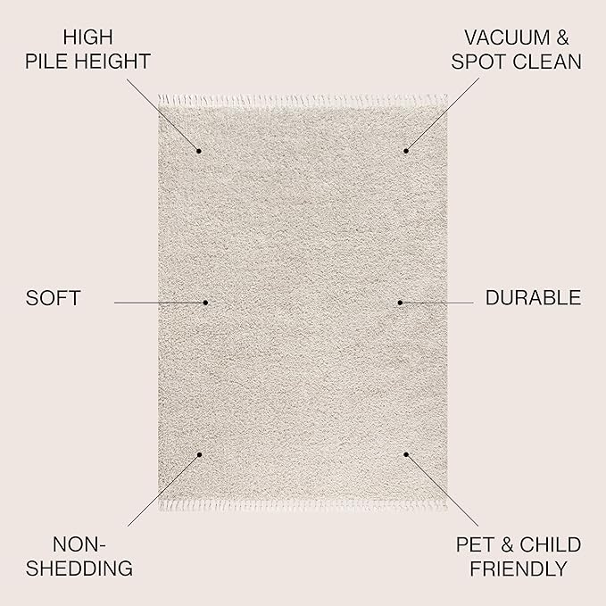 JONATHAN Y MCR100D-4 Mercer Shag Plush Tassel Indoor Area -Rug Bohemian Modern Contemporary Solid Easy -Cleaning Bedroom Kitchen Living Room, 4 X 6, Cream with Tassel