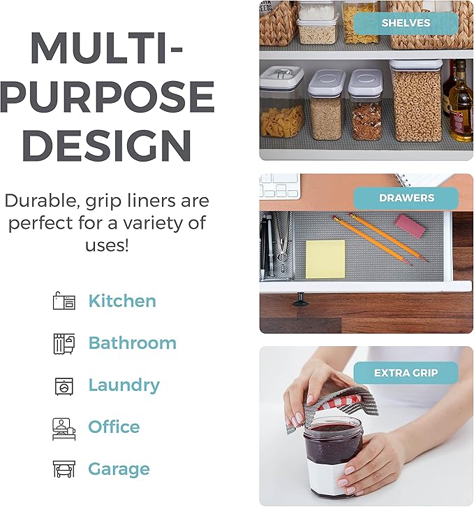 HOME GENIE Drawer Shelf and Cabinet Liner, Durable with Strong Grip, 12 Inch x 20 FT, Non Adhesive Liners Protect Kitchen Cabinets and Cupboard, Bathroom Drawers and Shelves, Desks, Teal