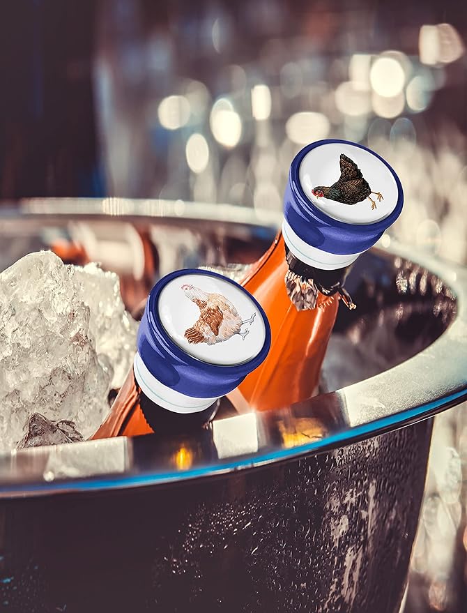 WIRESTER Set of 4 Ceramic Cork Decorative Wine Bottle Stoppers For Bar, Holiday, Party, Wedding - Chickens