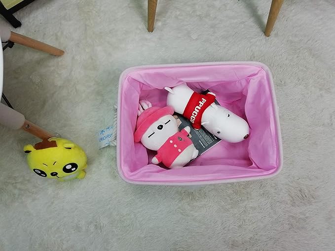 LANGYASHAN Rectangular Storage Bin Collapse Canvas Fabric Cartoon Storage Basket with Handles for Organizing Home Kitchen Boys and Girls Toys Office Closet Shelf Baskets (Girl)