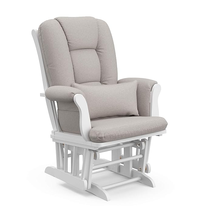 Storkcraft Tuscany Custom Glider and Ottoman with Free Lumbar Pillow (White/Taupe Swirl) - Cleanable Upholstered Comfort Rocking Nursery Chair with Ottoman