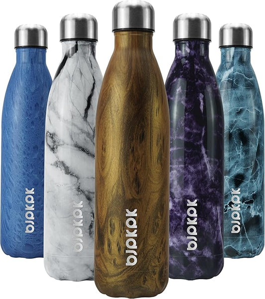 BJPKPK Stainless Steel Water Bottles -25oz/750ml -Insulated Water Bottles,Sports Water Bottles Keep Cold for 24 Hours and Hot for 12 Hours,BPA Free Water Bottle,Teakwood