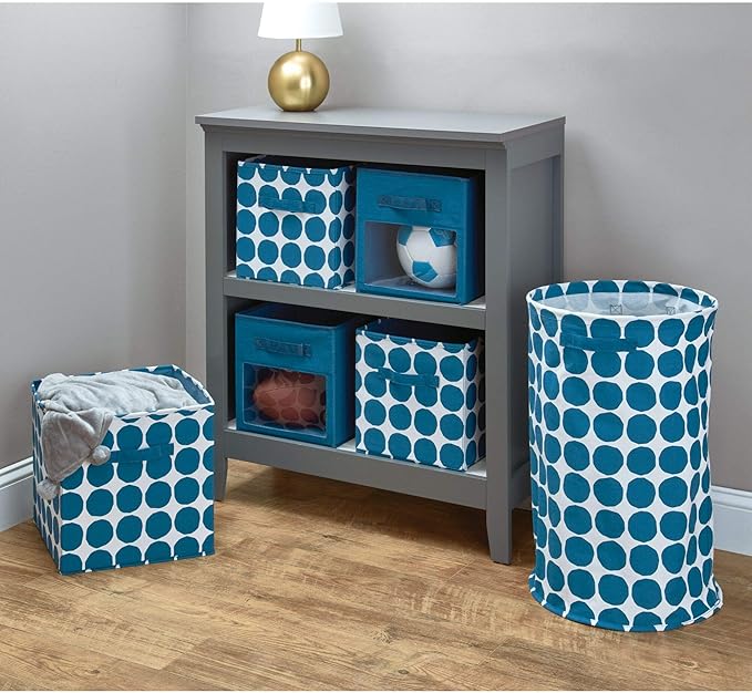 iDesign Dot Fabric Storage Cube Bin, Medium Basket Container with Dual Side Handles for Closet, Bedroom, Toys, Nursery - Blue