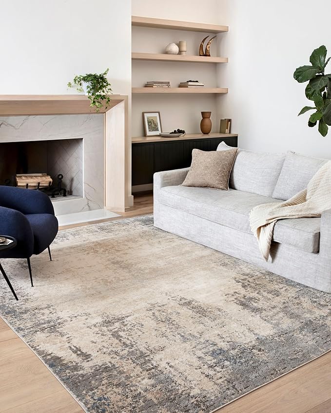 Loloi Teagan Collection 5'-3" x 7'-6" Area Rug in Ivory/Mist - Large, Soft Neutral Rug, High-Traffic for Living Room, Bedroom, Home Office, Dining Area
