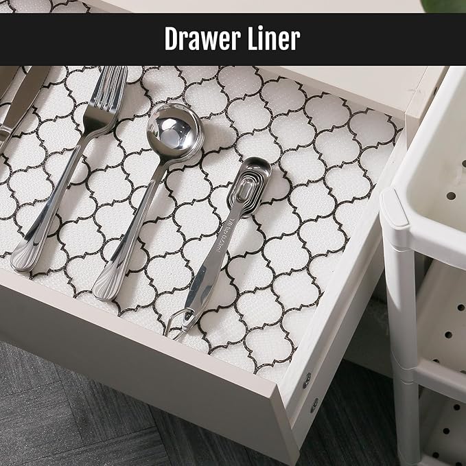 Cooyes Shelf Liner – Non-Slip Shelf Liners for Kitchen Cabinets – Waterproof Shelf Paper with Modern Pattern – Durable EVA Cabinet Liners